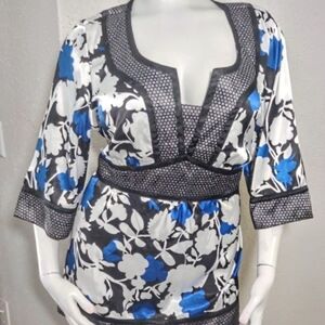NEW! Lane Bryant Blue and Black Satiny Floral Blouse